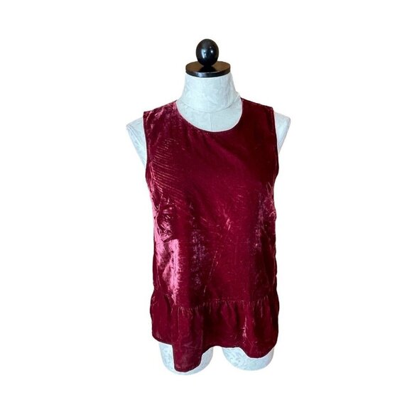 J Crew Womens Drapey Red Velvet Peplum Top Sz 2 Blouse Sleeveless Soft - Picture 2 of 10